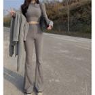 Long-sleeve T-shirt / Open Front Midi Cardigan / Boot-cut Pants