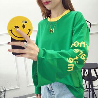 Lettering Contrast-neckline T-shirt
