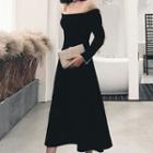 Tie-sleeve Off-shoulder Frilled Midi Dress