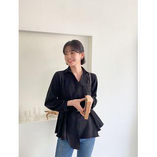 Collared Belted Wrap Blouse
