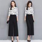Set: Dotted Blouse + Cropped Wide-leg Pants