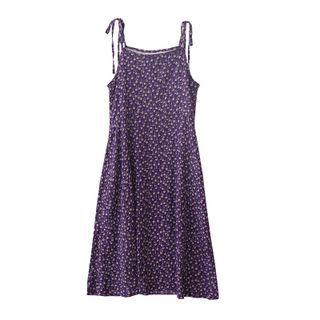 Spaghetti Strap Floral Print Midi Dress Floral - Dark Purple - One Size