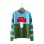 Mushroom Print Sweater Blue & Green - One Size