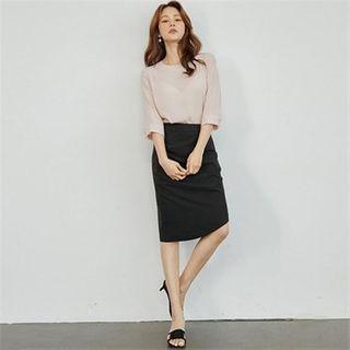 Drape-front Zip-back Pencil Skirt