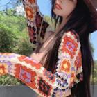 Color Block Crochet Knit Cardigan