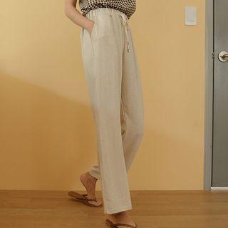Drawstring Linen Blend Wide-leg Pants