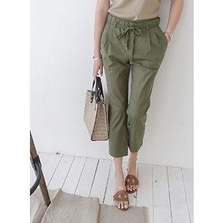 Band-waist Straight-cut Pants With Sash