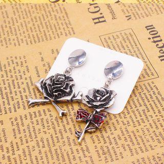 Asymmetrical Rose Drop Earring 1 Pair - Silver - One Size