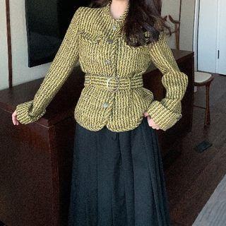 Acrylic Long-sleeve Top / Pleated Skirt