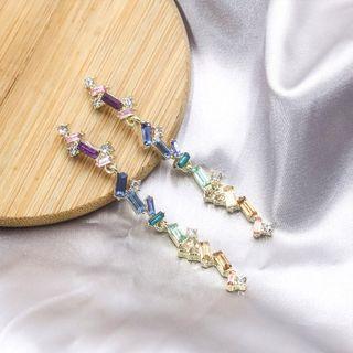 Rhinestone Drop Earring 1 Pair - Yellow & Green & Blue & Purple - One Size