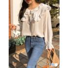 Lace-trim Frilled Wide-collar Top