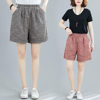Striped Band-waist Wide-leg Shorts