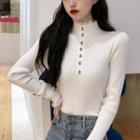 Buttoned Lace Trim Sweater