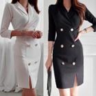 Double-breasted Elbow-sleeve Mini Collared Dress