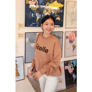 Letter Print Fleece Lined Sweatshirt Peach - One Size