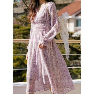 V-neck Smocked-waist Floral Dress