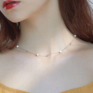 925 Sterling Silver Faux Pearl Choker As Shown In Figure - One Size