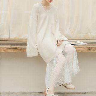 Dotted Midi Lace Tank Dress White - One Size