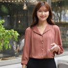 3/4-sleeve Faux-pearl Button Blouse