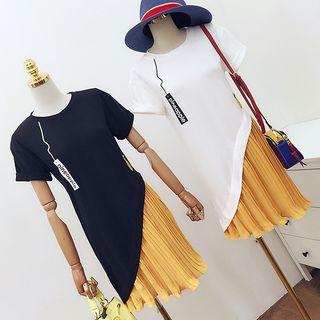 Mock Two-piece Pleated T-shirt Dress