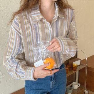 Long-sleeve Stripe Loose Fit Linen Shirt