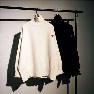 Heart Embroidered Round-neck Sweater