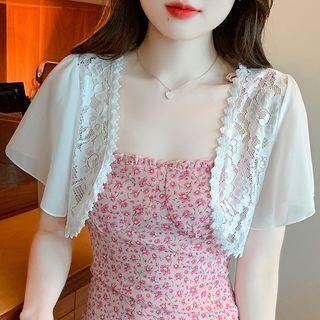 Short-sleeve Lace Trim Cropped Light Jacket