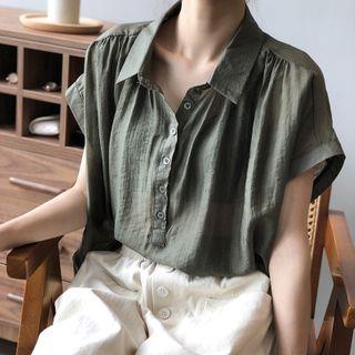 Short-sleeve Linen Blend Half-button Shirt