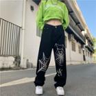 Low Rise Spiderweb Embroidered Wide Leg Jeans