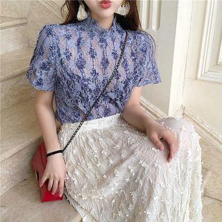 Lace Stand-collar Short-sleeve Top