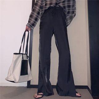 Slit-side Shimmer High-waist Wide-leg Pants
