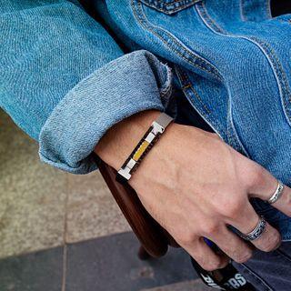 Asymmetric Faux Leather Stainless Steel Bracelet