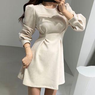 Balloon-sleeve Shirred A-line Dress