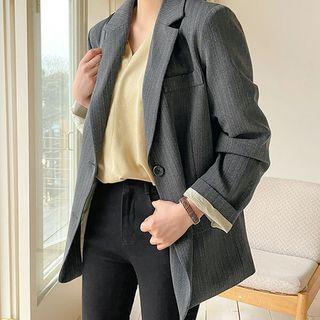Single-breasted Pinstriped Longline Blazer