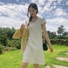 Cap-sleeve U-neck Textured A-line Minidress Ivory - One Size