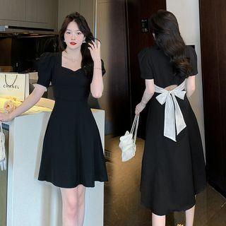 Short-sleeve Square-neck Bow Back A-line Dress (various Designs)
