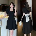 Short-sleeve Square-neck Bow Back A-line Dress (various Designs)