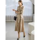 Belted Frill-hem Long Trench Dress