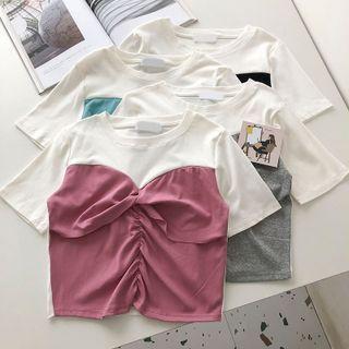Short-sleeve Round-neck Mock Two-piece T-shirt