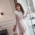 Chiffon-sleeve Fringed Tweed A-line Dress