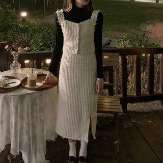 Set: Tweed Sleeveless Top + Midi Skirt