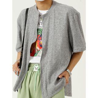 Elbow-sleeve Zip-up Cardigan