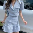 Short-sleeve Cropped Blouse / Ruffle Hem Mini A-line Skirt