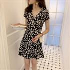 Short-sleeve Floral A-line Mini Dress As Shown In Figure - One Size