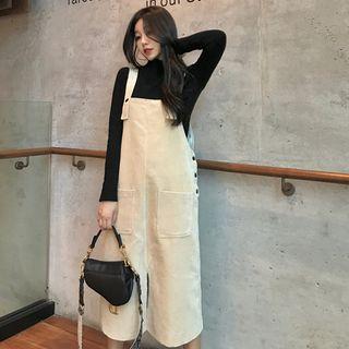Corduroy Midi Overall Dress Beige - One Size