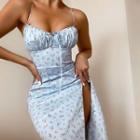 Floral Print Side-slit Sheath Dress