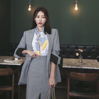 Set: Houndstooth One-button Blazer + Midi Pencil Skirt