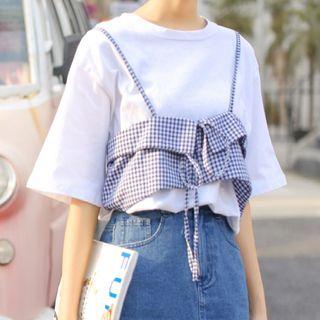 Mock Two-piece Elbow-sleeve T-shirt White - One Size