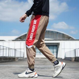 High-waist Letter Printed Color Block Pants