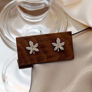 Leaf Rhinestone Earring 1 Pair - E4083 - Silver Rhinestone - Gold - One Size